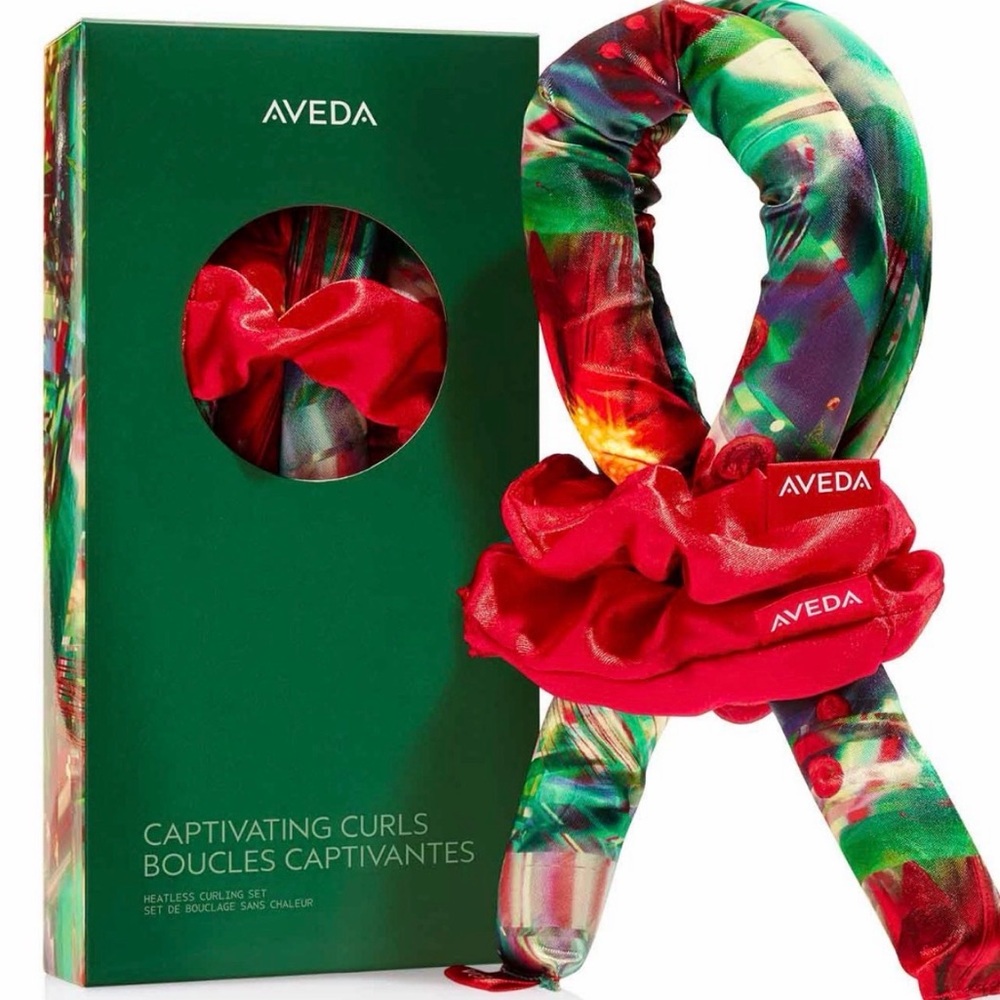 AVEDA Multicolor Heatless curler and Red Scrunchies Set new no box